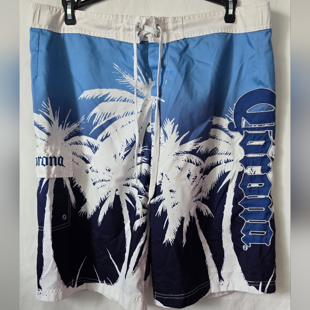 Corona Beer Blue and White Men's Lined Swim Board Shorts XL Tropical